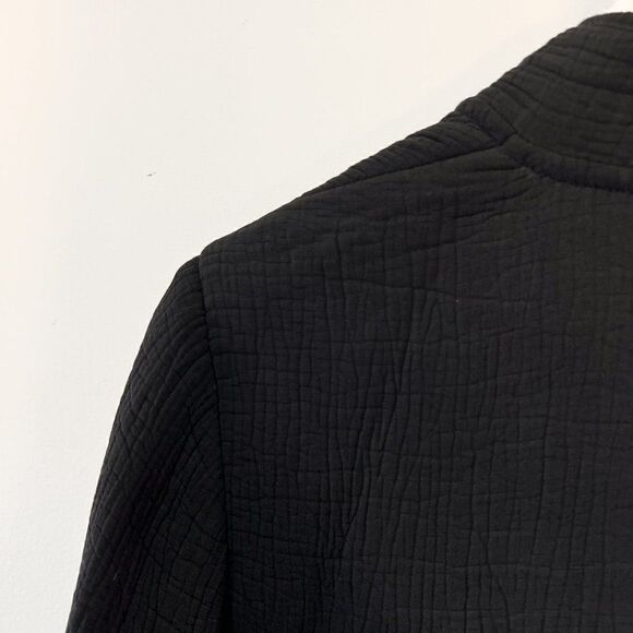 Eileen Fisher Black Sponged Silk Heavyweight Mid Length Open Jacket - Picture 4 of 6